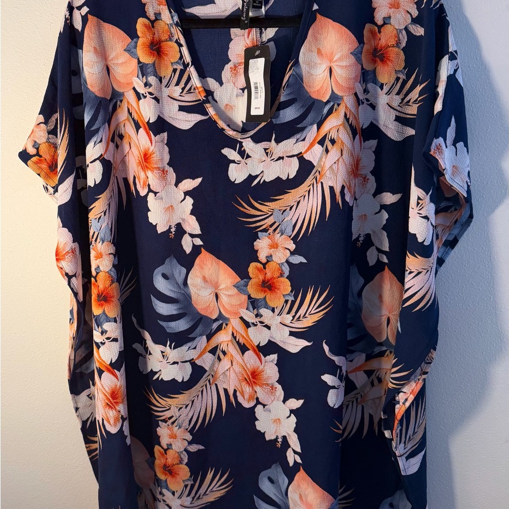 Floral Navy Swim Coverup